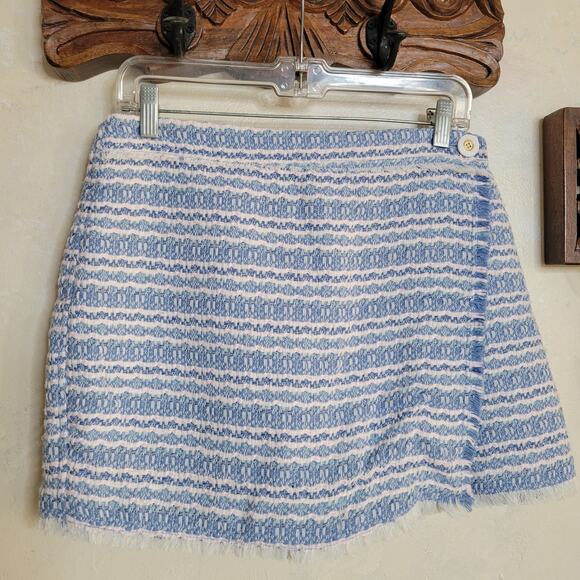 HOUSE OF HARLOW 1960 Tweed Boucle Skirt SKORT Light Blue White Fringe Hem✨️M/8 - Picture 13 of 16
